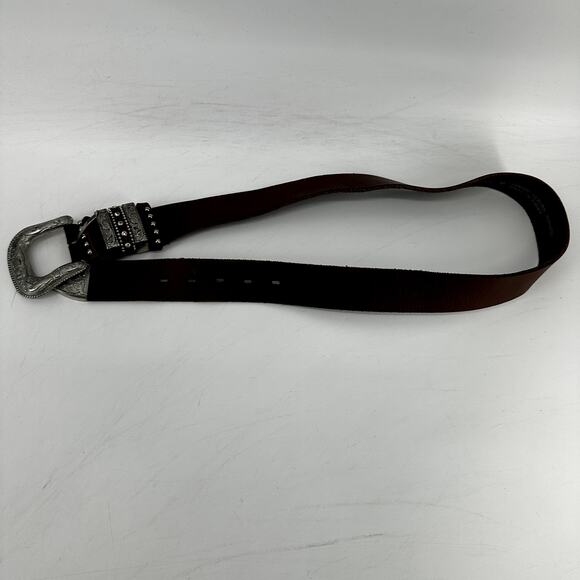 Nocona Multikeeper Belt Full Grain Leather Studded Dark Brown Silver M 32/34\